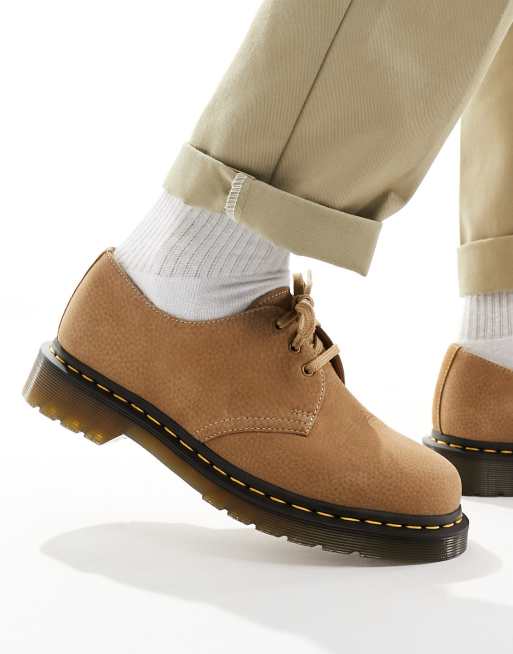 Dr. Martens – 1461 – Szarobeżowe buty z nubuku z 3 rzędami oczek, 4 z 4