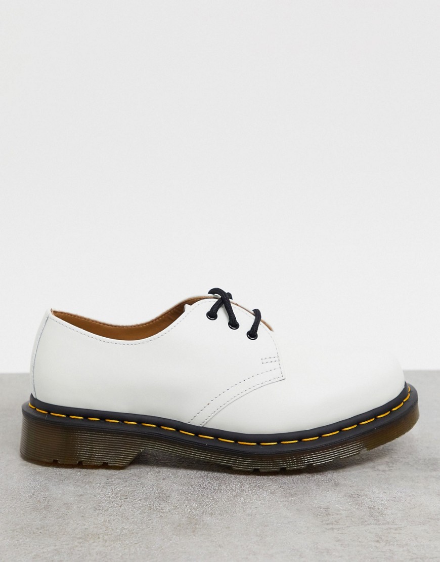 Dr Martens – 1461 – Vita platta skor med 3 snörhål