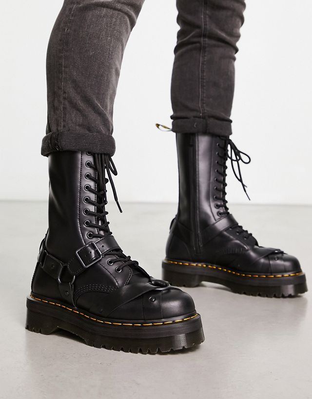 Dr Martens 1914 quad harness leather boots in black