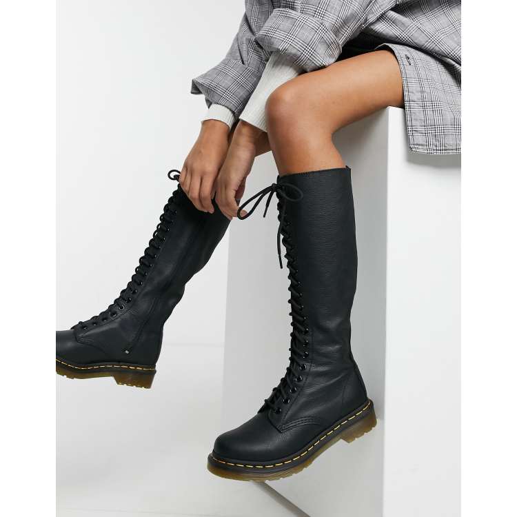 Dr Martens 1B60 20 eye knee high boot with zip in black ASOS