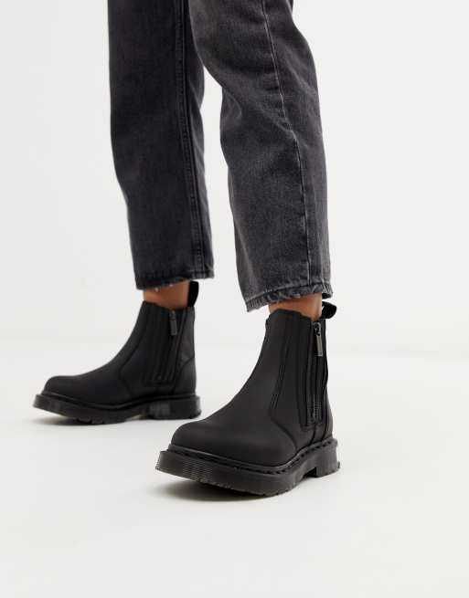 Dr Martens 2976 Alyson Platte Chelsea Boots Van Zwart Leer Met Sneeuwprofiel Asos