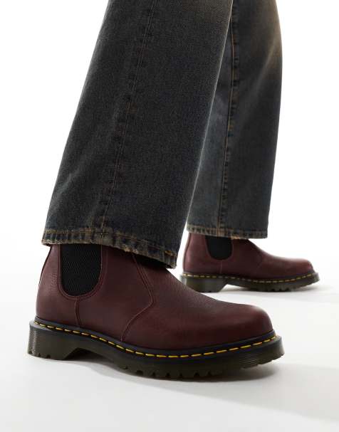 Dr Martens 2976 faux fur lined chelsea boots in burgundy - view 1