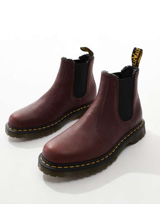 Dr Martens 2976 fur lined chelsea boots in burgundy