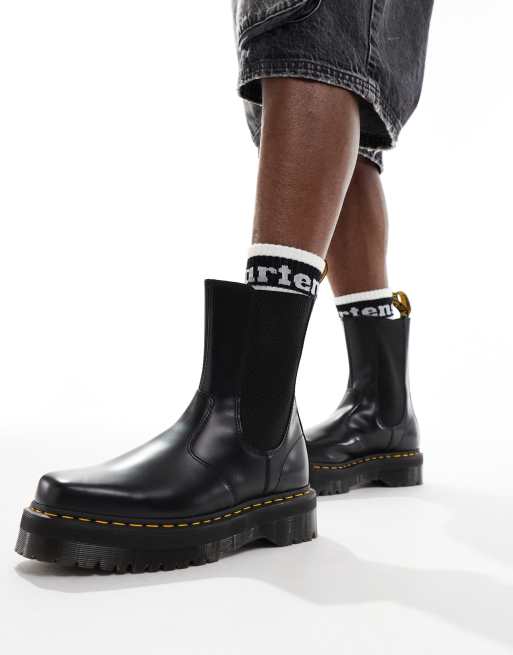 Dr Martens 2976 hi quad squared chelsea boots in black polished smooth  leather