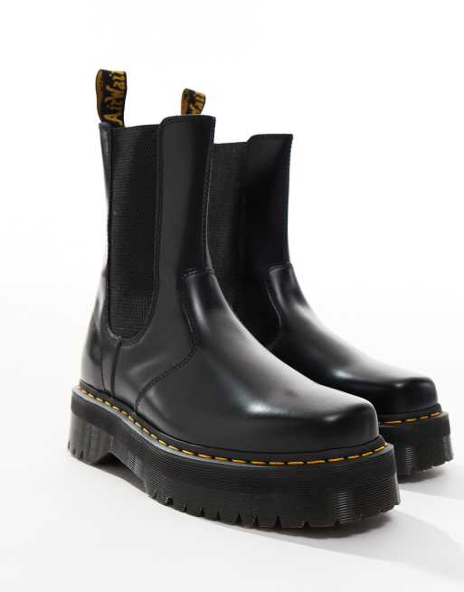 Dr Martens 2976 hi quad squared chelsea boots in black polished smooth  leather