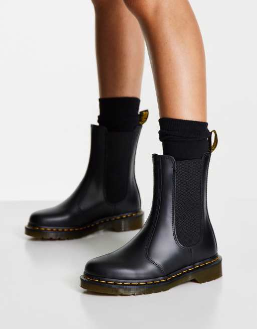 Sætte lige udsende Dr Martens - 2976 Hi - Sorte flade Chelsea-støvler | ASOS