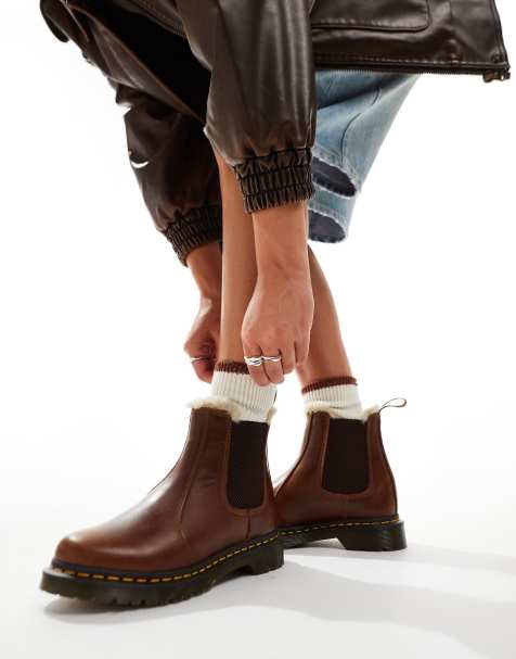 Dr. Martens - 2976 Leonore - Bottines Chelsea en cuir avec doublure en fourrure - Marron - view 1