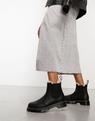 Dr Martens 2976 leonore fur lined chelsea boots in black leather - ASOS Price Checker