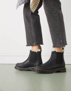 Dr Martens 2976 leonore fur lined chelsea boots in black leather