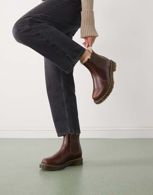 Dr Martens 2976 Leonore fur lined chelsea boots in brown leather