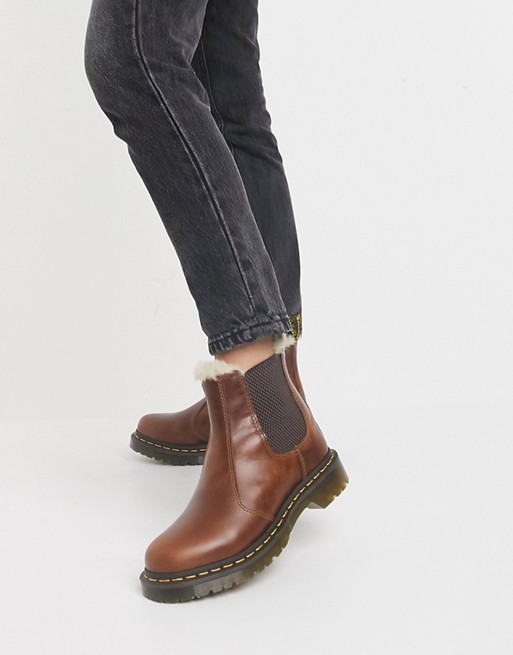 Dr Martens 2976 Leonore fur lined chelsea boots in brown | ASOS