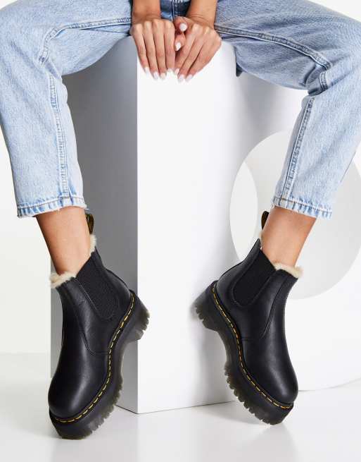 Dr Martens 2976 Quad Faux Fur Lined chelsea boots in black | ASOS