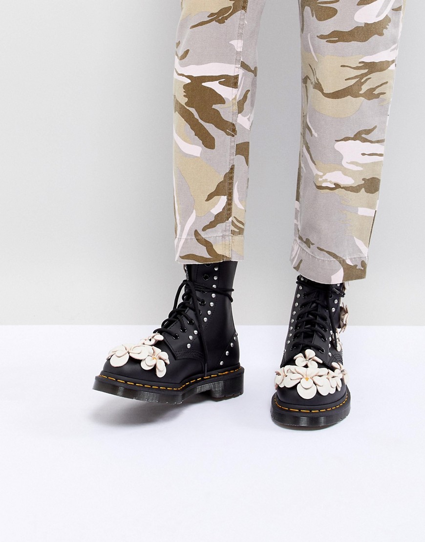 Dr Martens 3D Flower Lace Up Boots-Black