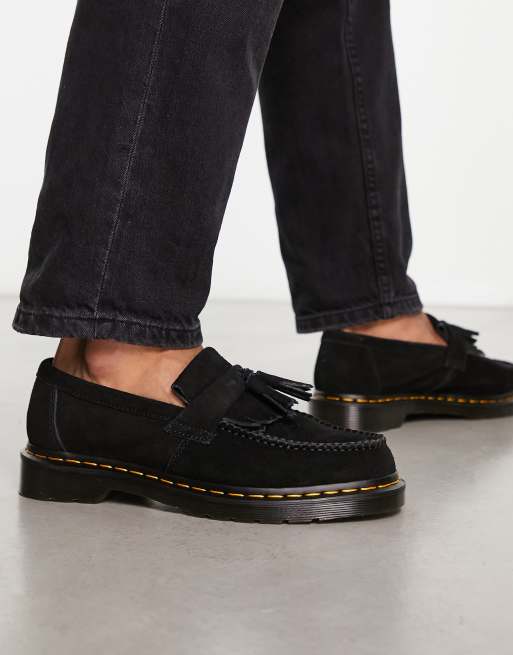 Dr. Martens Adrian Czarne loafersy z zamszu z fr dzlami