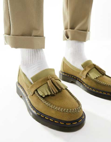 Dr Martens Adrian tassel loafers in khaki nubuck