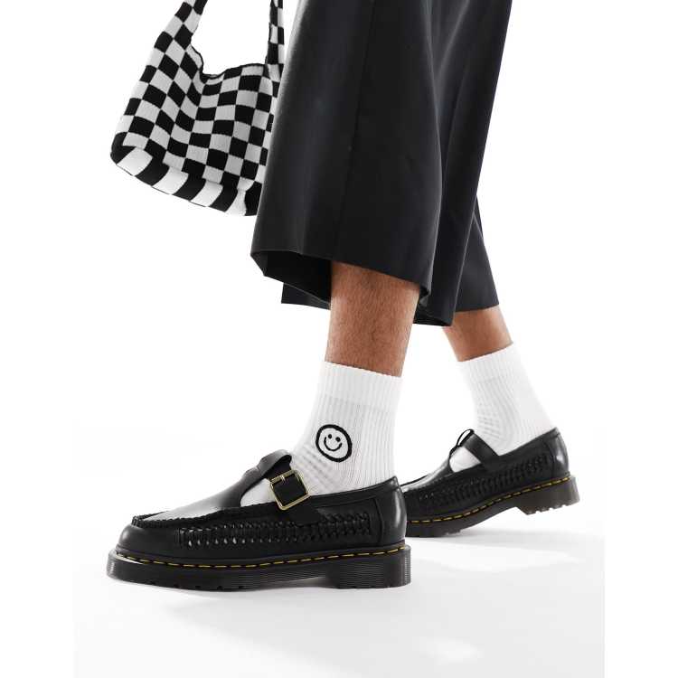 靴 Dr.Martens ADRIAN T-BAR US10 Dr Martens Adrian woven t-bar loafers in black | ASOS