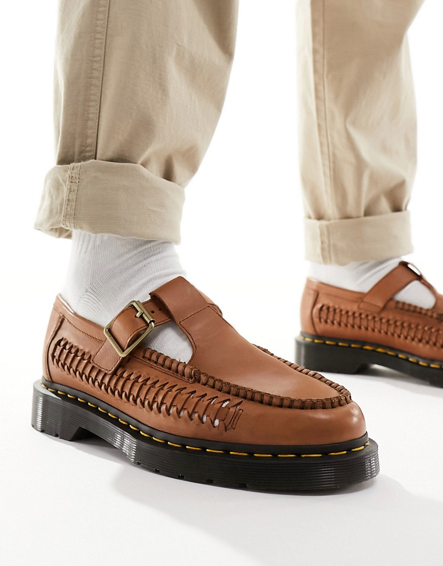 Dr Martens Adrian woven t-bar loafers in tan-Brown