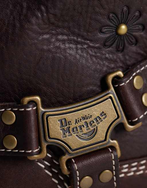 Dr. Martens – Anistone – Ciemnobrązowe botki z tłoczonym wzorem w kwiaty, 2 z 4