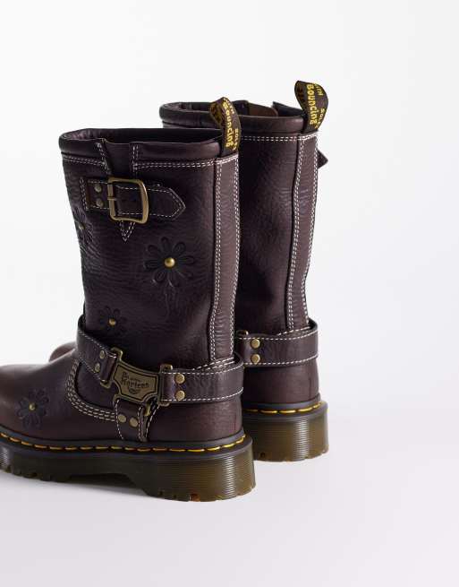 Dr. Martens – Anistone – Ciemnobrązowe botki z tłoczonym wzorem w kwiaty, 3 z 4