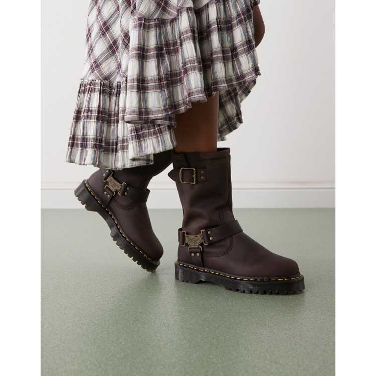 靴 Dr Martens ANISTONE HI Anistone Hi Leather Biker Boots in Dark Brown | Dr. Martens