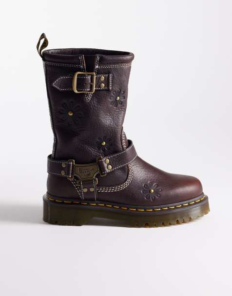 Dr Martens – Anistone – Mörkbruna boots med präglade blommor - view 1