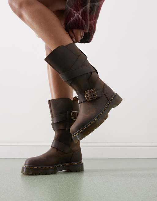 Dr. Martens Anistone strap detail boots in dark brown, 2 of 4