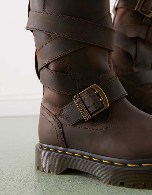 Dr. Martens Anistone strap detail boots in dark brown, 3 of 4