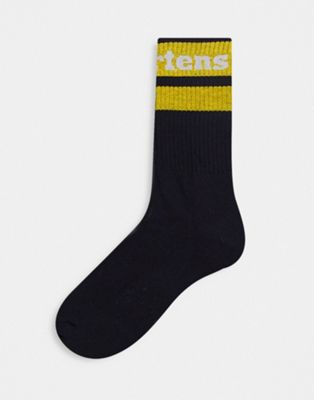 Dr Martens Athletic logo sock in black with yellow stripe
