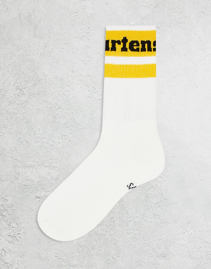 Dr Martens Athletic logo socks in white and yellow