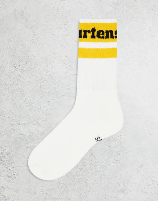 Dr Martens Athletic logo socks in white and yellow