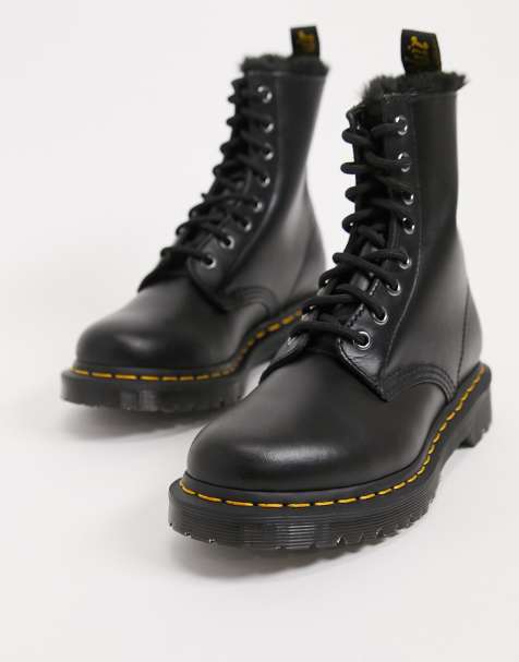 Dr Martens Atlas 8 eye fluff lined boots in black - view 1