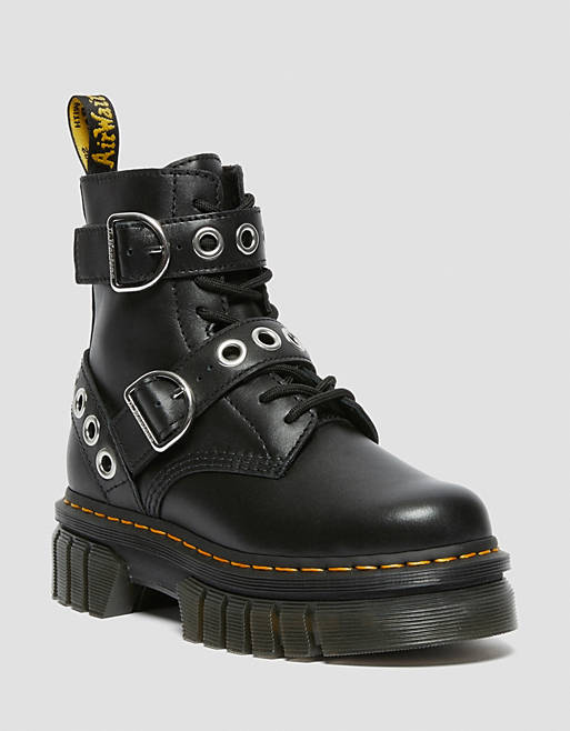 Dr Martens Audrick 8-eye boots with silver hardware in black