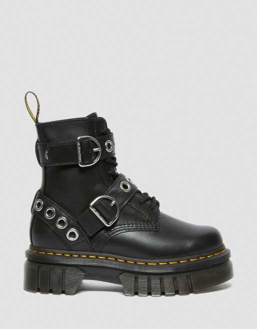 dr martens audrick 3-eye shoe with silver hardware in black