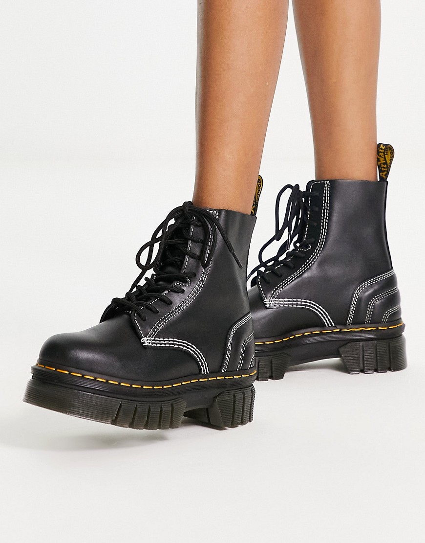 dr martens audrick 8-eye quilted boots in black