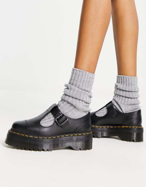 Dr Martens Bethan Mary Jane shoes in black polished smooth leather