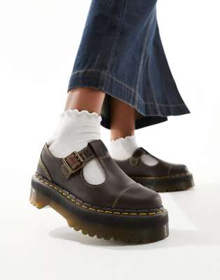 Dr Martens Bethan quad mary jane shoes in brown - ASOS Price Checker