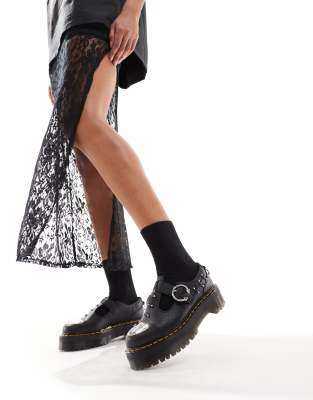 US購入・ほぼ完売★Dr. Martens Bethan Piercing Leather Shoes Dr. Martens – Bethan Quad – Mary-Jane-Schuhe in Schwarz mit