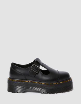 Dr. Martens' Bethan Mary Jane Shoes In Black Polished Smooth Leather In Black