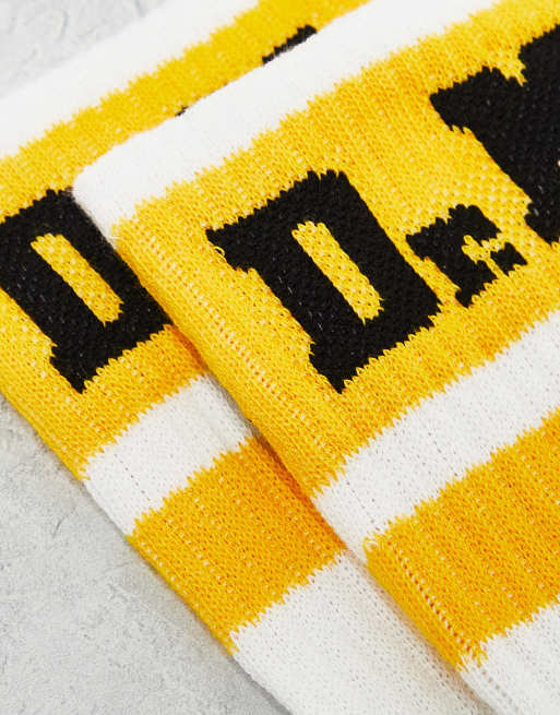 Dr. Martens – Biało-żółte skarpetki sportowe unisex z logo, 4 z 4