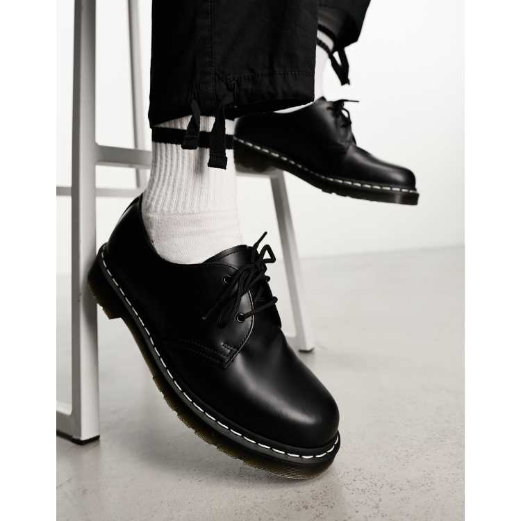 Dr. Martens 1461 White Stitch Shoe in Black