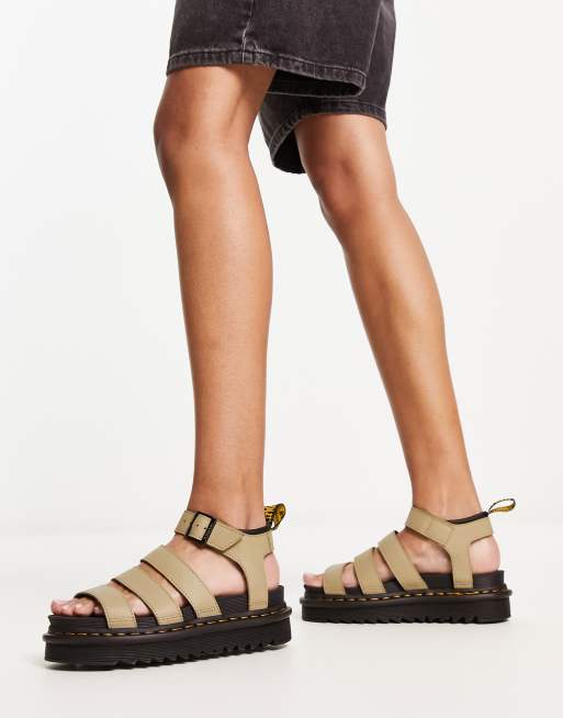 Dr Martens Blaire 3 strap sandals in pale olive ASOS