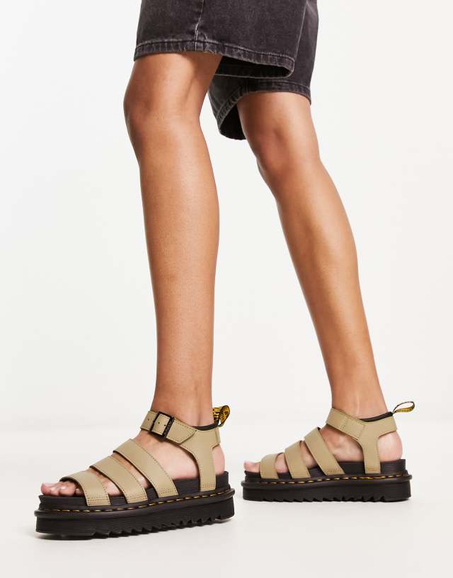 Dr Martens Blaire 3 strap sandals in pale olive