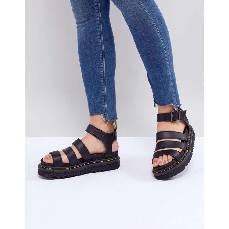 Dr Martens Blaire Schwarze vegane Sandalen mit dicker Sohle