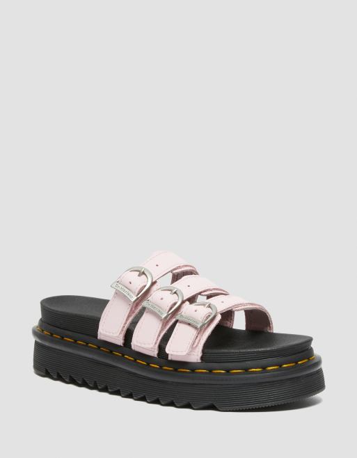 Dr Martens Blaire slides with buckles in chalk pink | ASOS