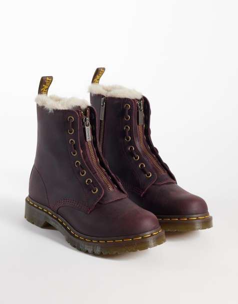 Dr Martens - botas 1460 Zip de piel crazy horse en rojo cereza - view 1