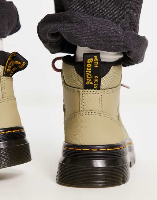 Dr Martens Buwick extra tough boots with pink laces in pale olive