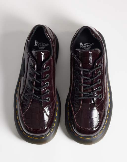 Dr Martens Buzz 5 eye shoes in oxblood croc, 2 of 4