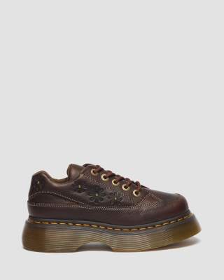 DR MARTENS - Buzz - Chaussures à motif fleuri en relief et 5 paires d'aillets - Marron foncé 39