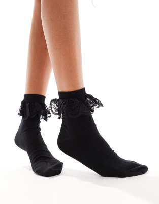 Dr Martens - Chaussettes à volants - Noir-Blanc