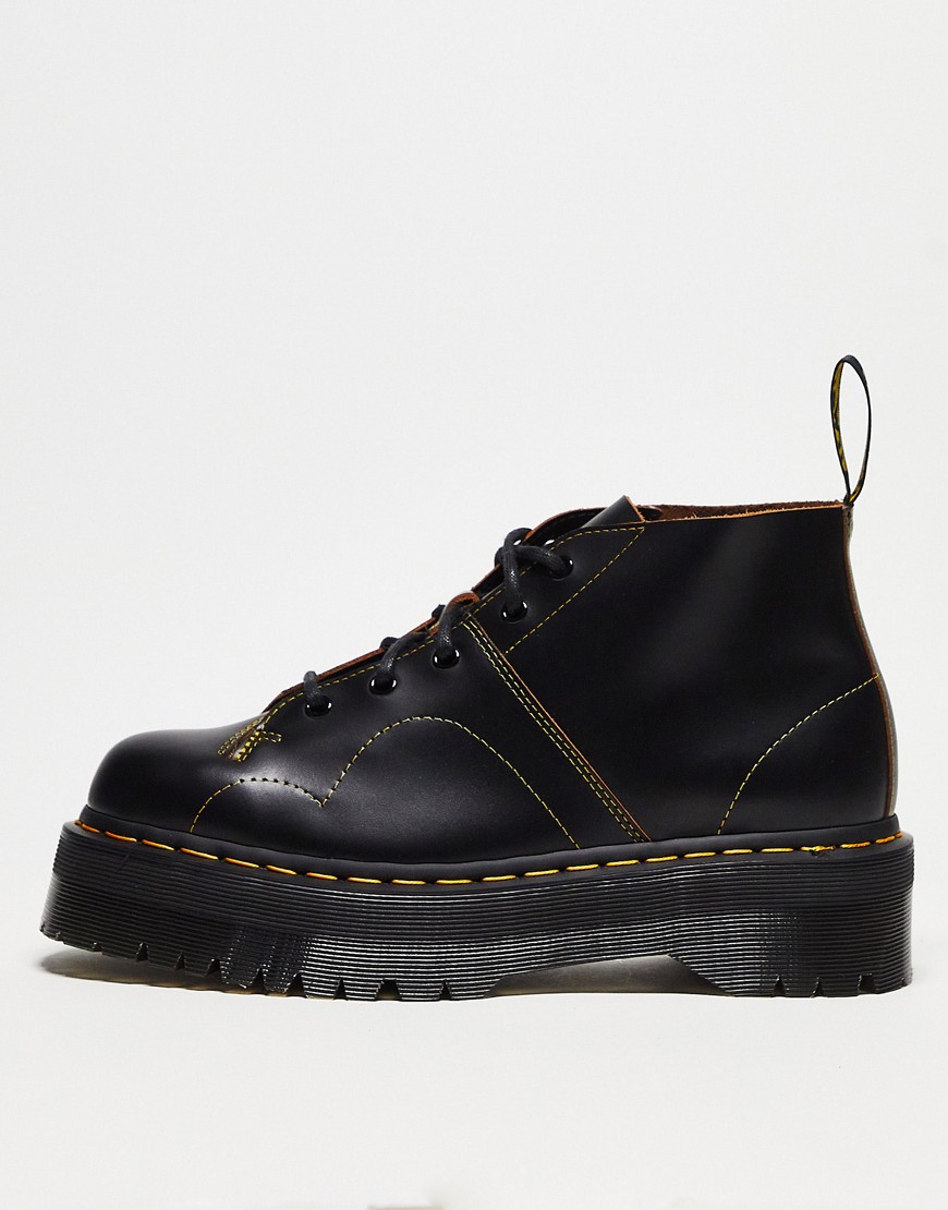 Dr Martens Church quad 5 eye boots in black vintage smooth leather